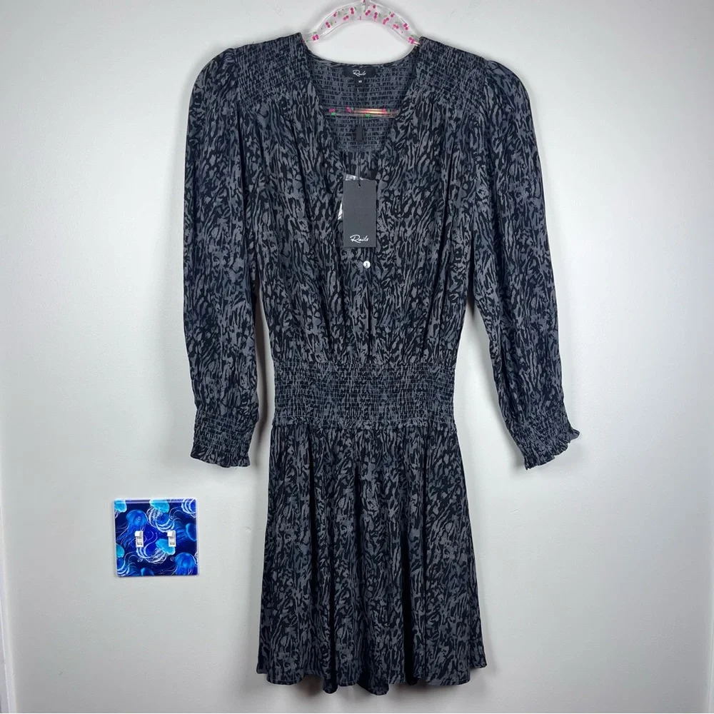 NEW Rails Zana Charcoal Gray Abstract Animal Cinched Waist Dress Size XS - Picture 5 of 11